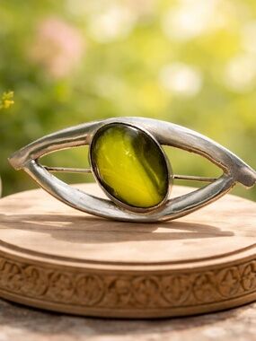 New Chunky Solid Sterling Silver Brooch Large Agate , Healing Gem